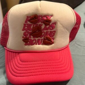 Pink and White Trucker Hat with Embroidery